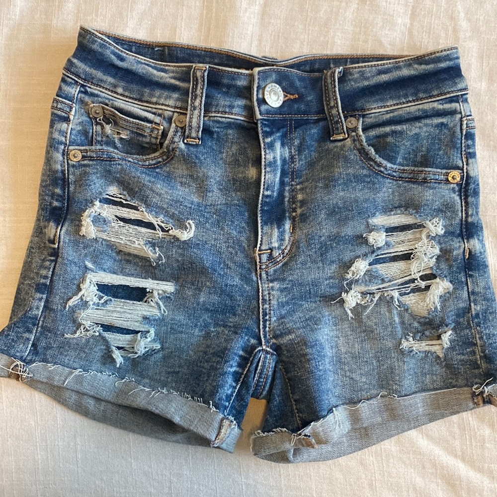 Distressed jean shorts